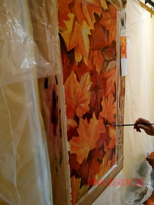 Pintura Mural Hojas Otono Puerta 300x100000